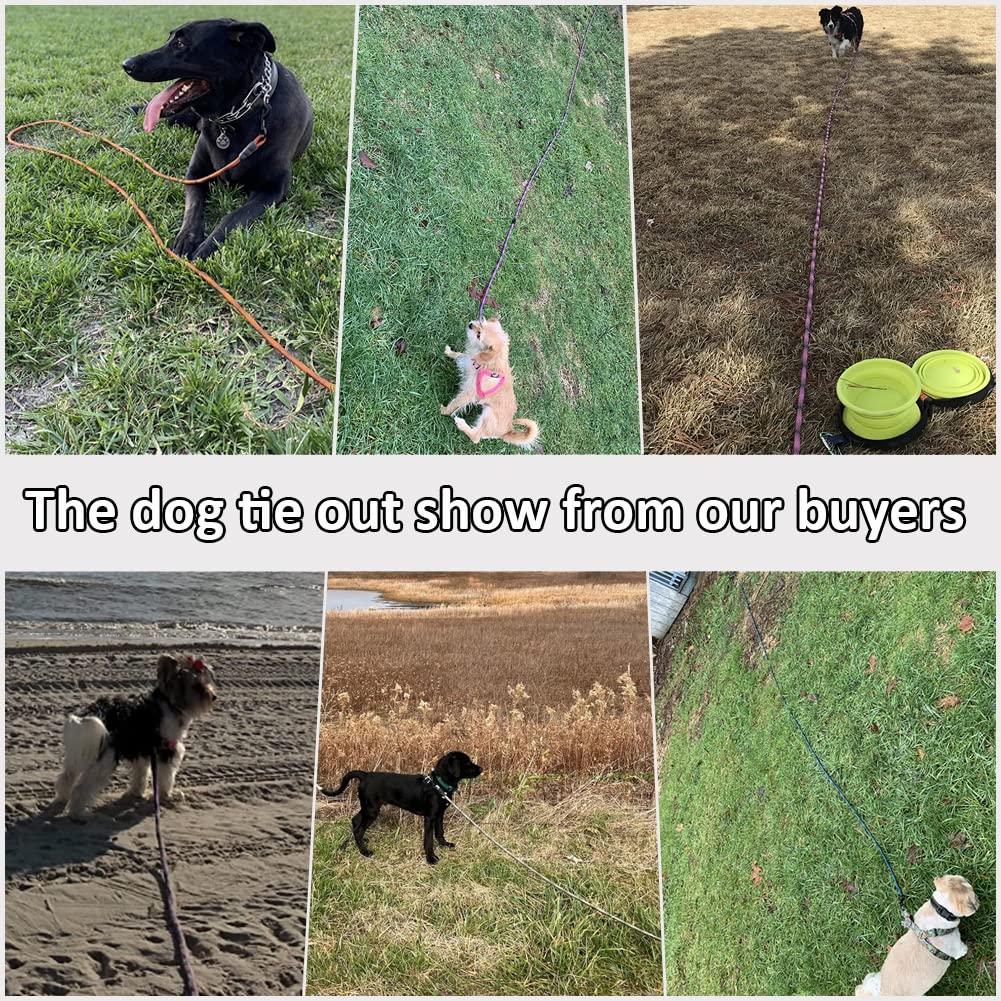 BTINESFUL 12ft/20ft/30ft/50ft Tie-Out Check Cord Long Rope Dog Leash, Recall Training Lead Leash- Great for Large Medium Small Dogs Training, Playing, Camping, or Backyard, Green-20ft