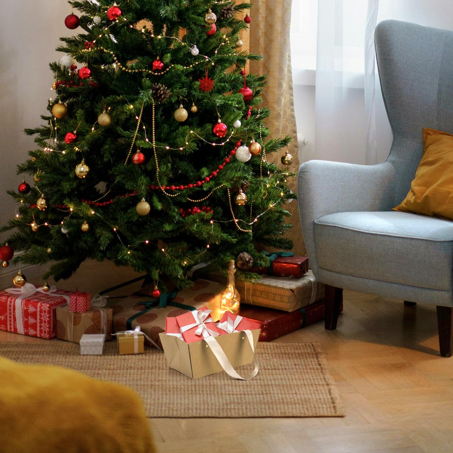 Cedilis 50 Pack Kraft Gift Basket with Handles, 9.8'' x 6.5'' x 4.3'' Empty Paper Basket for Party Gifts, Anniversary, Wedding, Easter, Crafts, Brown