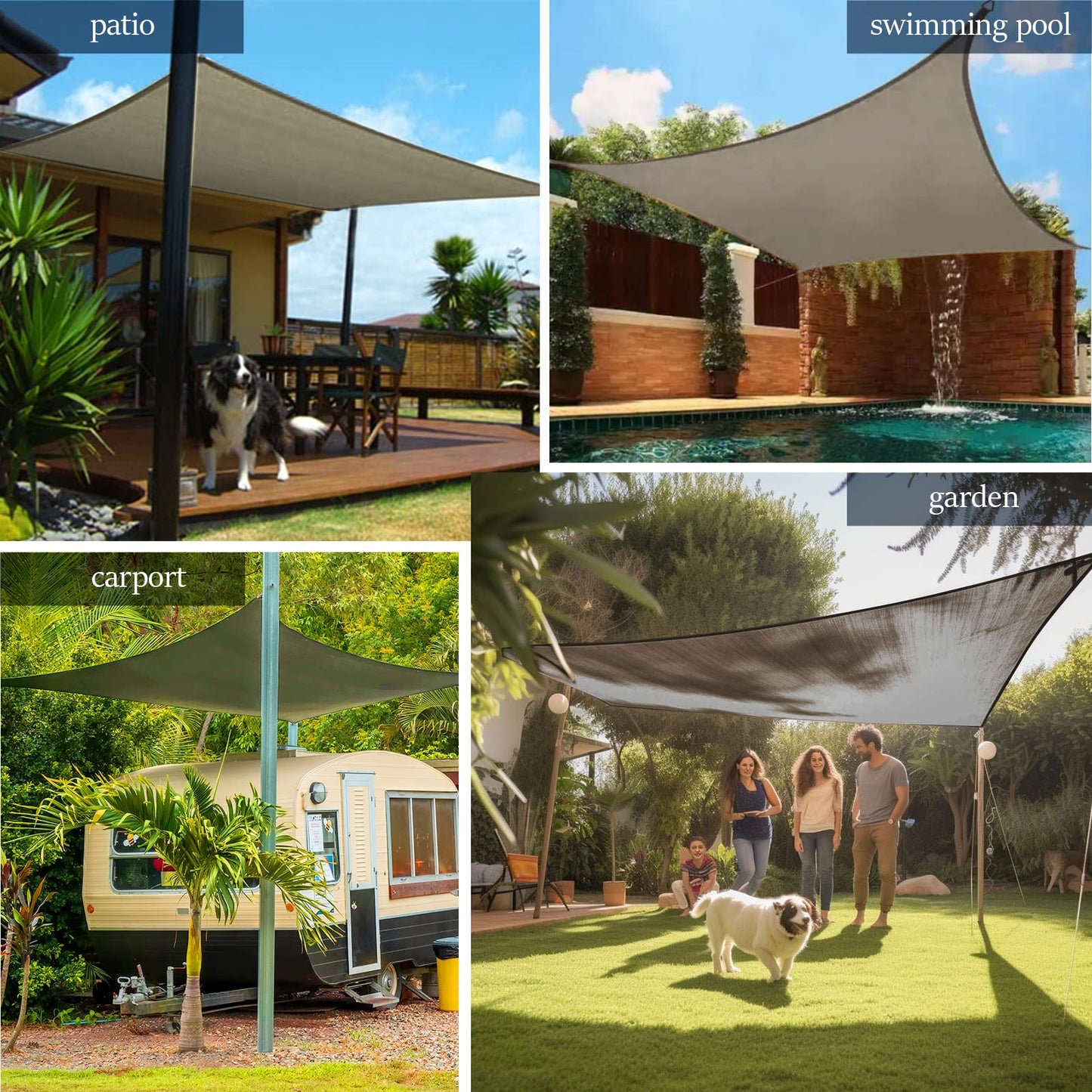 FAMIROSA 10'x13' Sun Shade Sail, Outdoor 185GSM Rectangle UV Block Sun Shade Canopy, Shade Cover for Backyard Patio Garden Pool Carport (Gray, 1 PCS)