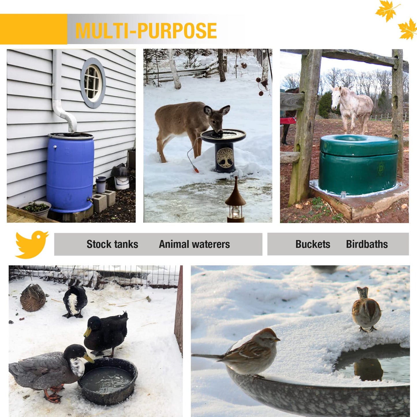 comincia 500Watt Utility De-Icer Submersible Cast Aluminum Chicken Water Heater for Livestock Poultry Tanks,Heated Bird Bath Deicer for Winter