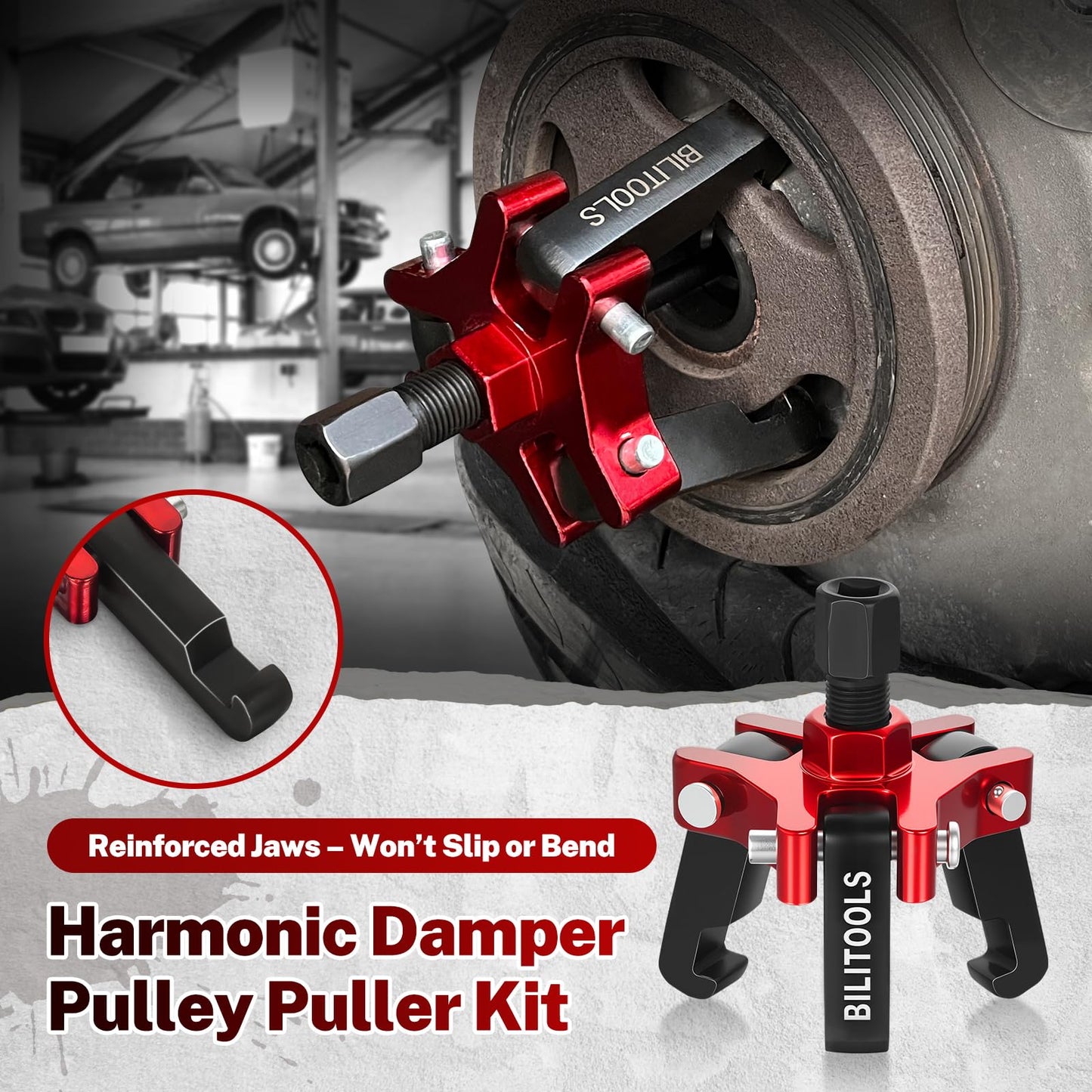 BILITOOLS Harmonic Balancer Puller Set, Adjustable 3-Jaw Puller for Removing Harmonic Damper Pulley Compatible with Chevy GM Chrysler ect.
