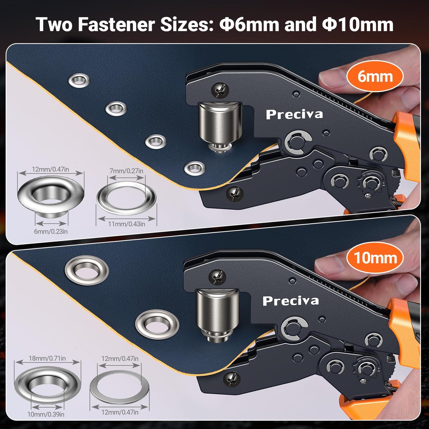 Preciva Grommet Tool Kit of 3/8" and 1/4", Interchangeable Double Head Handheld Grommet kit with 280pcs Eyelets and Grommets for Tarp Leather Fabric