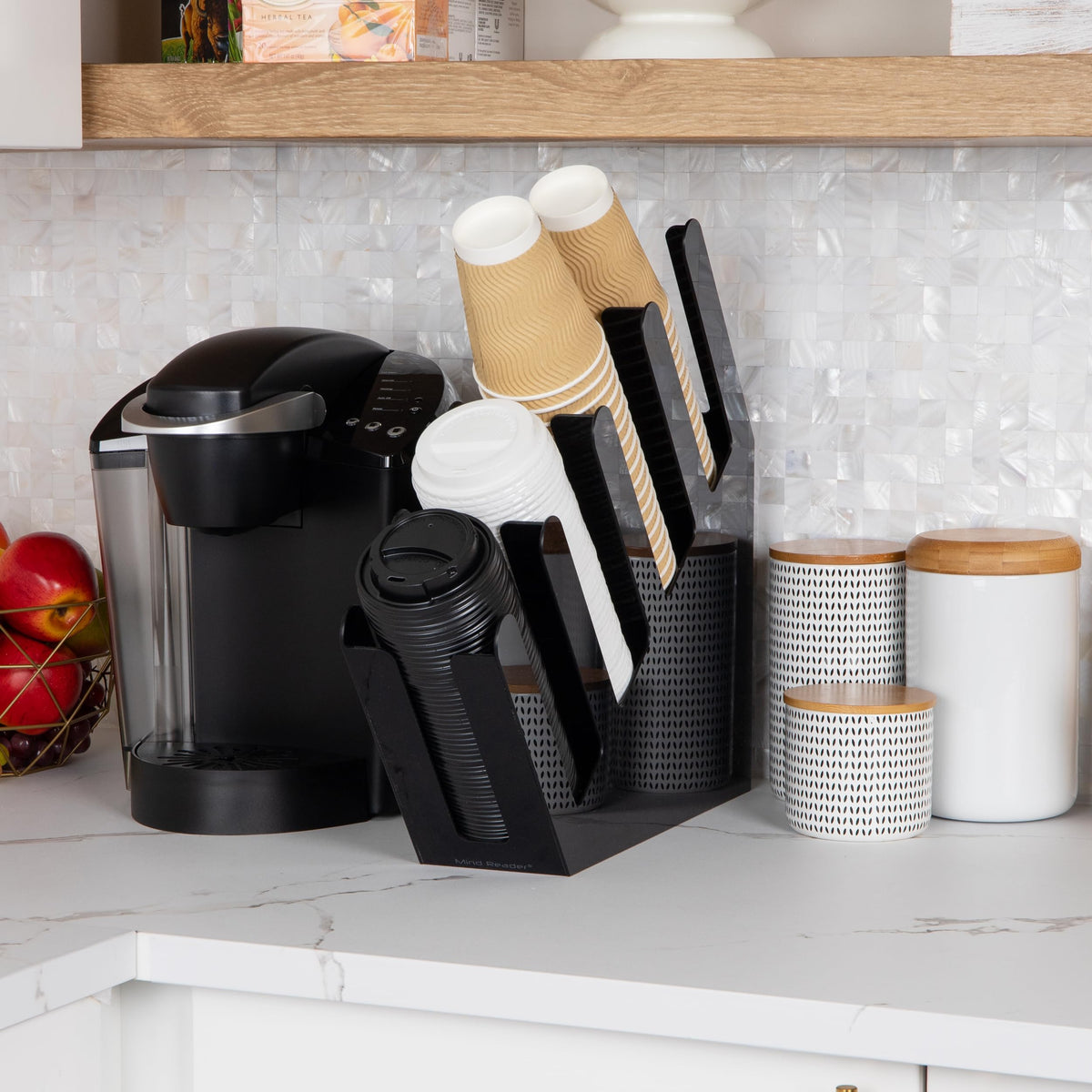 Mind Reader Cup and Lid Dispenser, Countertop Org, Coffee Bar, Beverage Cup, Kitchen, Breakroom, 10.2Lx45.7Wx40.6Hcm, Black