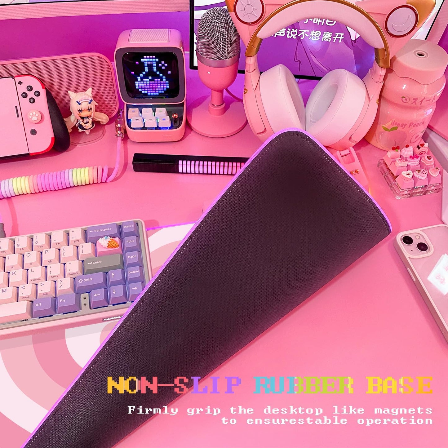 JMIYAV Pink RGB Gaming Mouse Pad 31.5x12 Inch PC XL Large Extended Glowing Led Light Up Desk Pad Non-Slip Rubber Jmiyav Base Computer Mouse Pad Cute Mousepad Mat 31.5x12 Inch Love