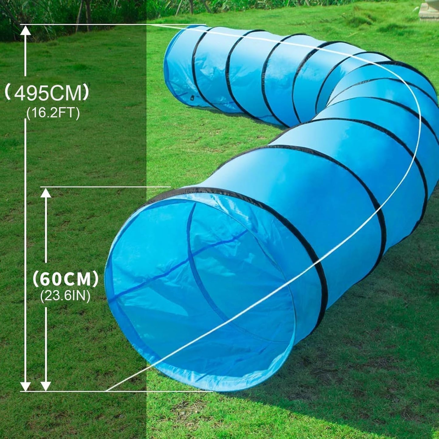 NBYTLT 16.2 FT Premium Dog Agility Tunnel with Bags, Outdoor Training Tunnel with 24" Wide Opening, Portable Dog Agility Equipment, Perfect for Most Sized Dogs, Blue