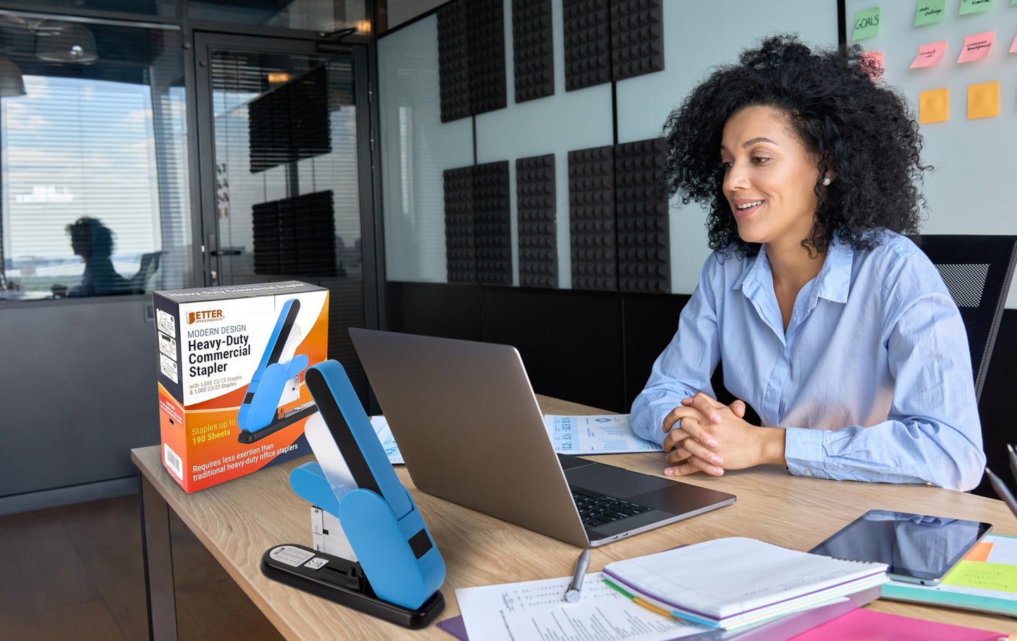 Heavy Duty Modern Stapler, Effortless Lever, 190 Sheet Capacity, 2,000 Heavy Duty Staples Included, Desk Stapler, Large Commercial Office Stapler, by Better Office Products