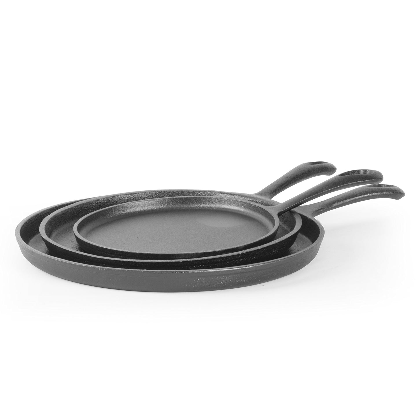 Commercial Chef Round Cast Iron Griddle Pan 3-Piece Set – 8-inch, 10-inch, and 12-inch - Pre-Seasoned Griddle Cast Iron Cookware, Black