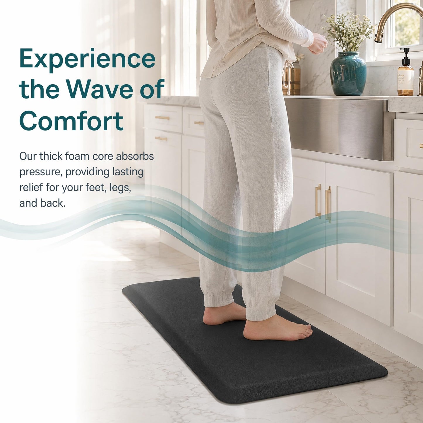 lazywoodpecker Anti Fatigue Rug, Kitchen Mat for Floor, Waterproof, Non Slip, Standing and Comfort Desk/Floor Mats for House Sink Office (17.3"x47.2" - 0.47 inch, Black)