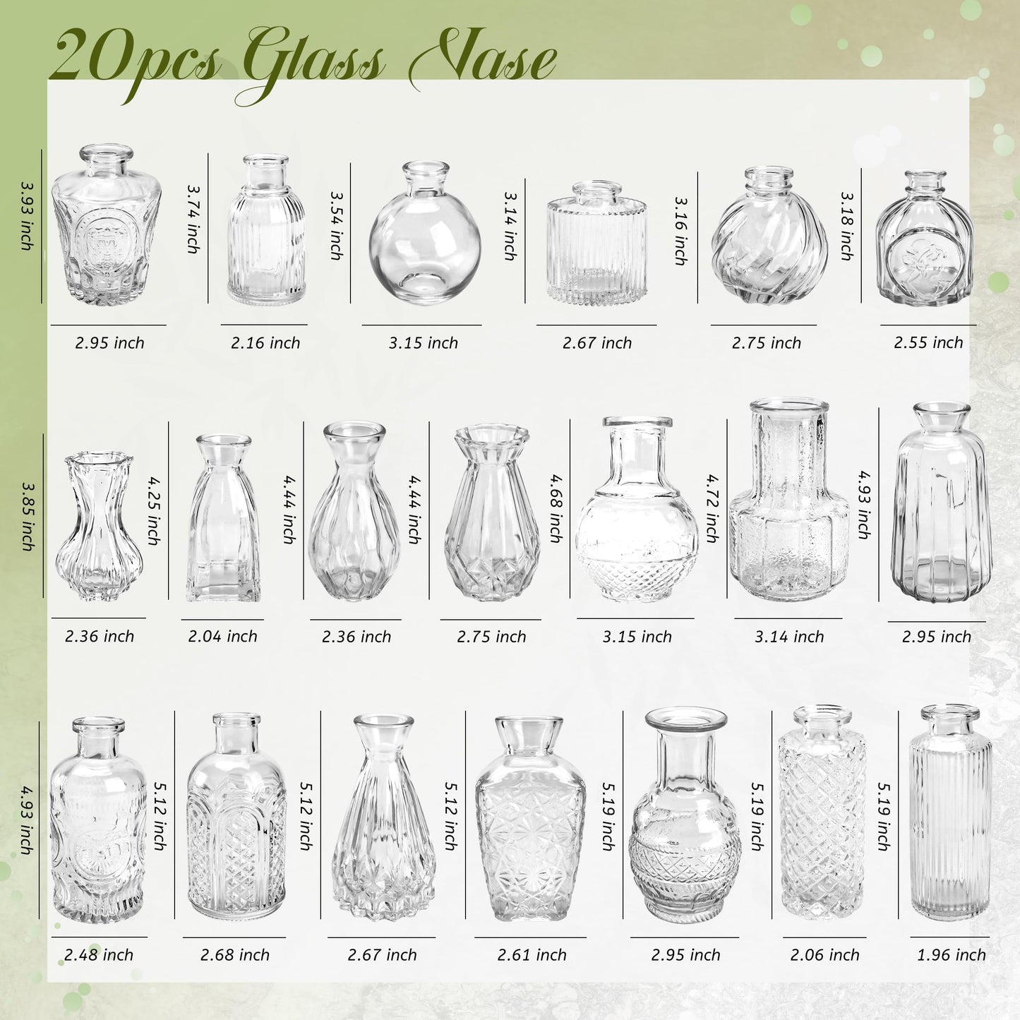 Der Rose 20pcs Small Glass Bud Vases Bulk, Clear Flower Vases for Home Dining Table & Rustic Wedding Centerpieces Decor