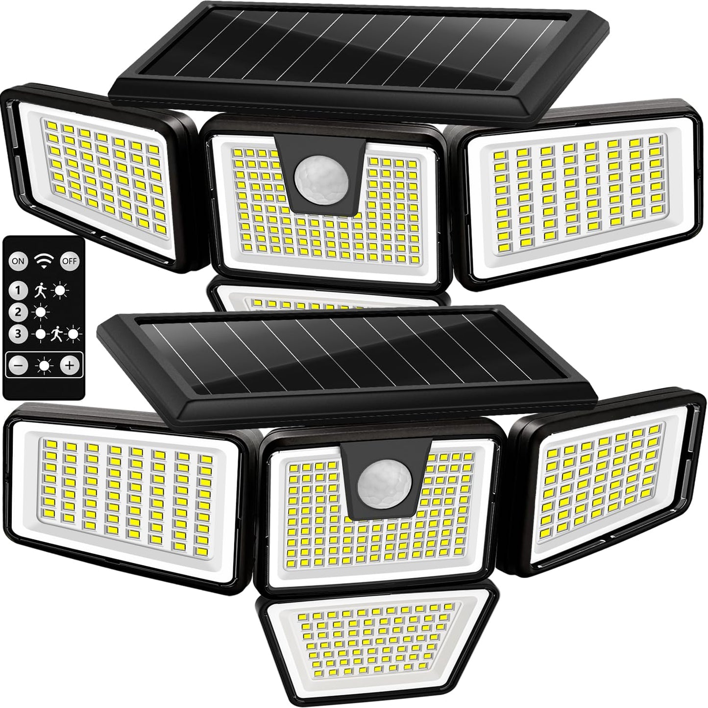 AmeriTop Solar Lights Outdoor, 2 Pack 392 LED High Brightness Cordless Solar Motion Sensor Lights; 4 Adjustable Heads, 320°Wide Angle Illumination, IP65 Waterproof, Security LED Flood Light(Daylight)