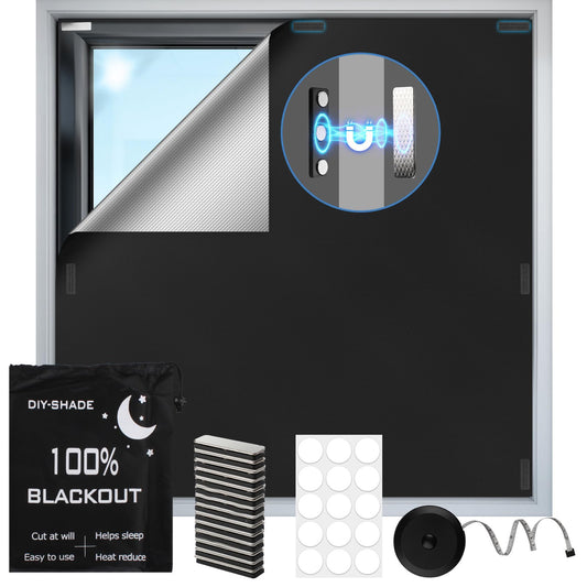 100% Magnetic Blackout Blinds 400 x 148 cm, Portable Black Out Shades Blackout Curtains for Bedroom, Media Room, Nursary, RV, Black Out Window Cover No Drill with Strong Magnets