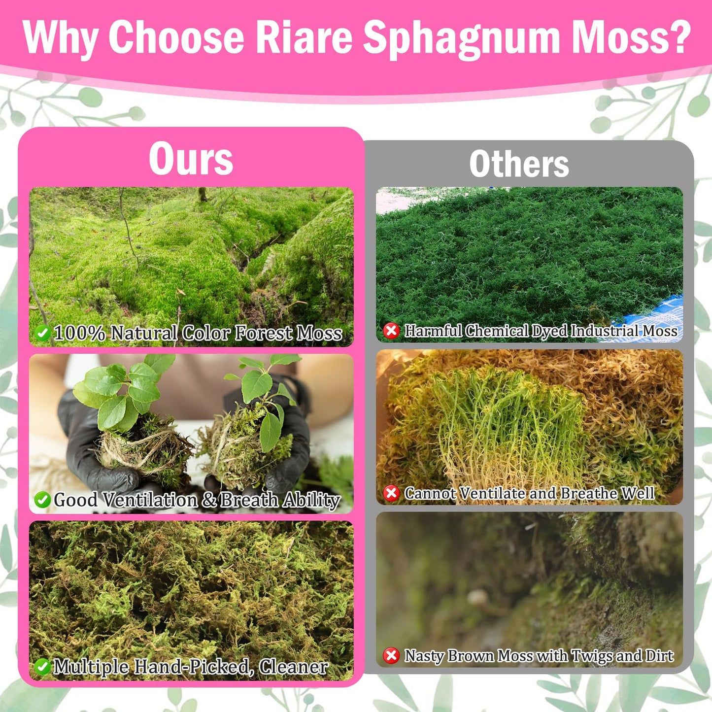 Riare 4.4LBS Premium Sphagnum Moss for Plants- 80QT Natural Dried Plant Moss for Potted Plants, Orchid Moss for Repotting, Soft Green Decorative Moss for Succulents, Reptiles & DIY Crafts