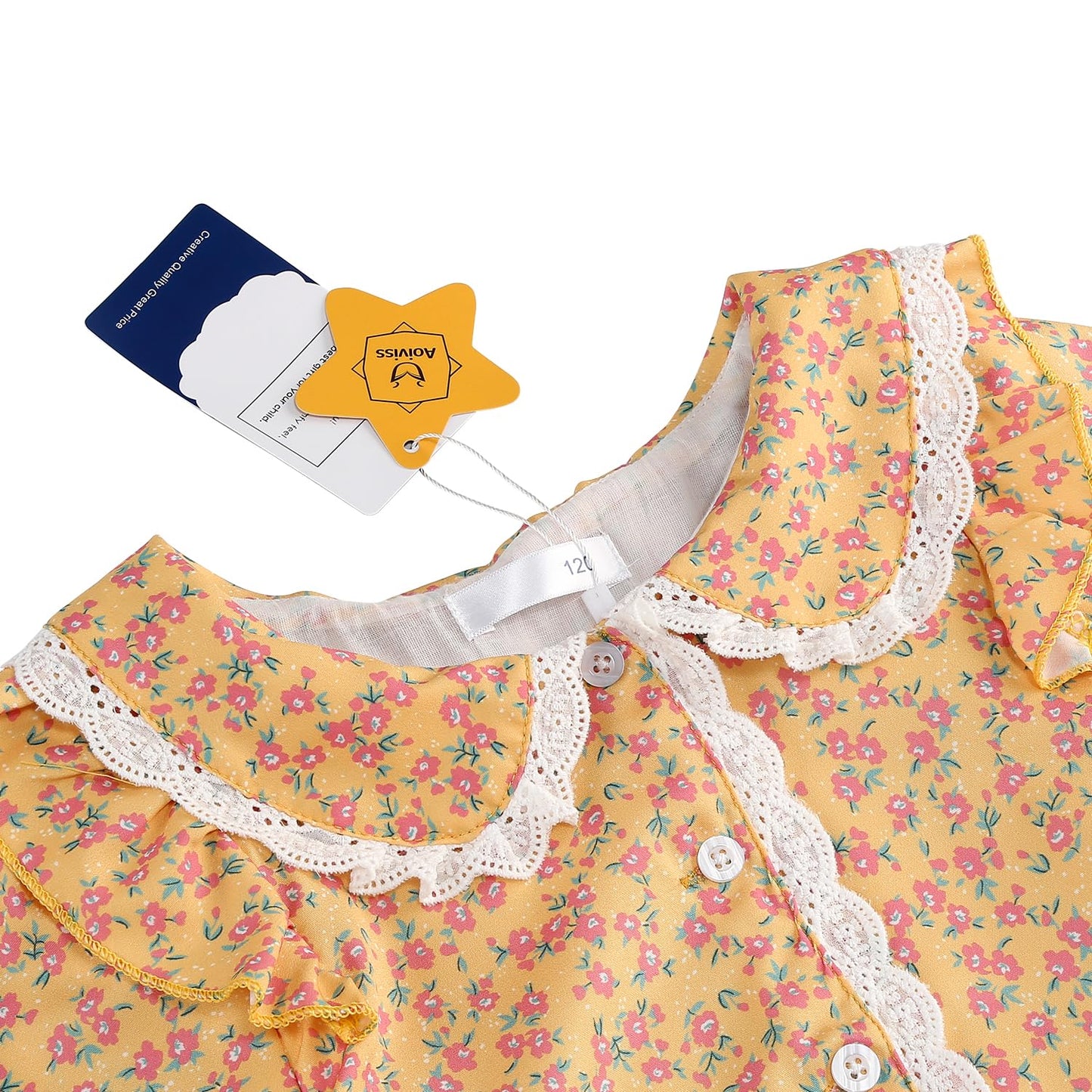 Aoiviss Girls Pioneer Costume Floral Colonial Prairie Dress for Little Kids with Apron and Bonnet, Yellow