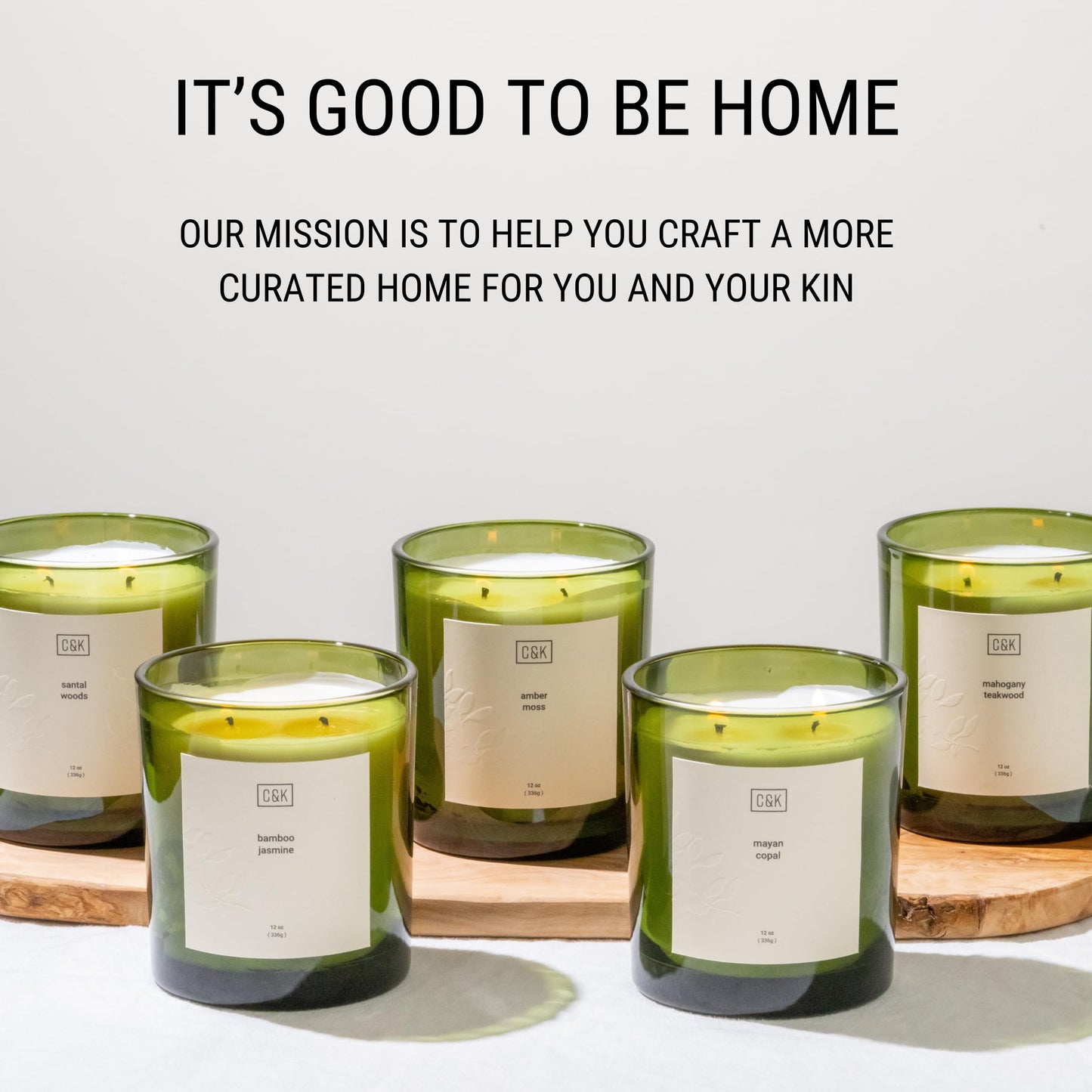 Craft & Kin Green Scented Candles | 12oz Amber Moss Spring Scented Candle for Men and Women | Made with Natural Soy | Nature Collection