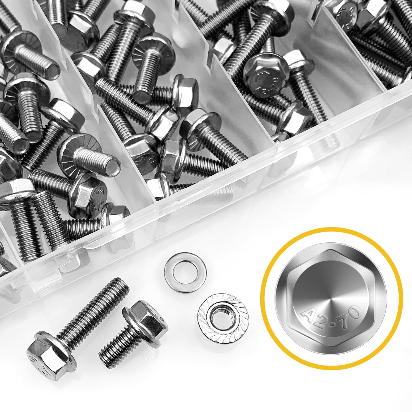 M6 Bolt, 224Pcs M6 x 12/16/20/25/30mm, M6x1.0 Bolt, Flanged Hex Head Bolts with Flange Nuts Washers, 304 Stainless Steel Screws, Metric Assortment, DIN 6921 by Mywish