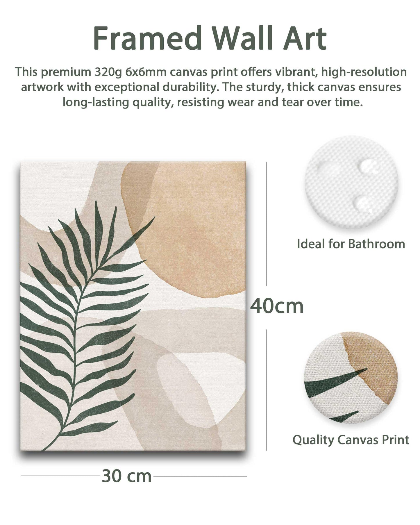 HesenDot Abstract Botanical Wall Art Set of 3, 30x40CM Neutral Plant Framed Canvas Prints, Beige Green Boho Aesthetic Wall Decor for Living Room Bedroom Bathroom Office Home