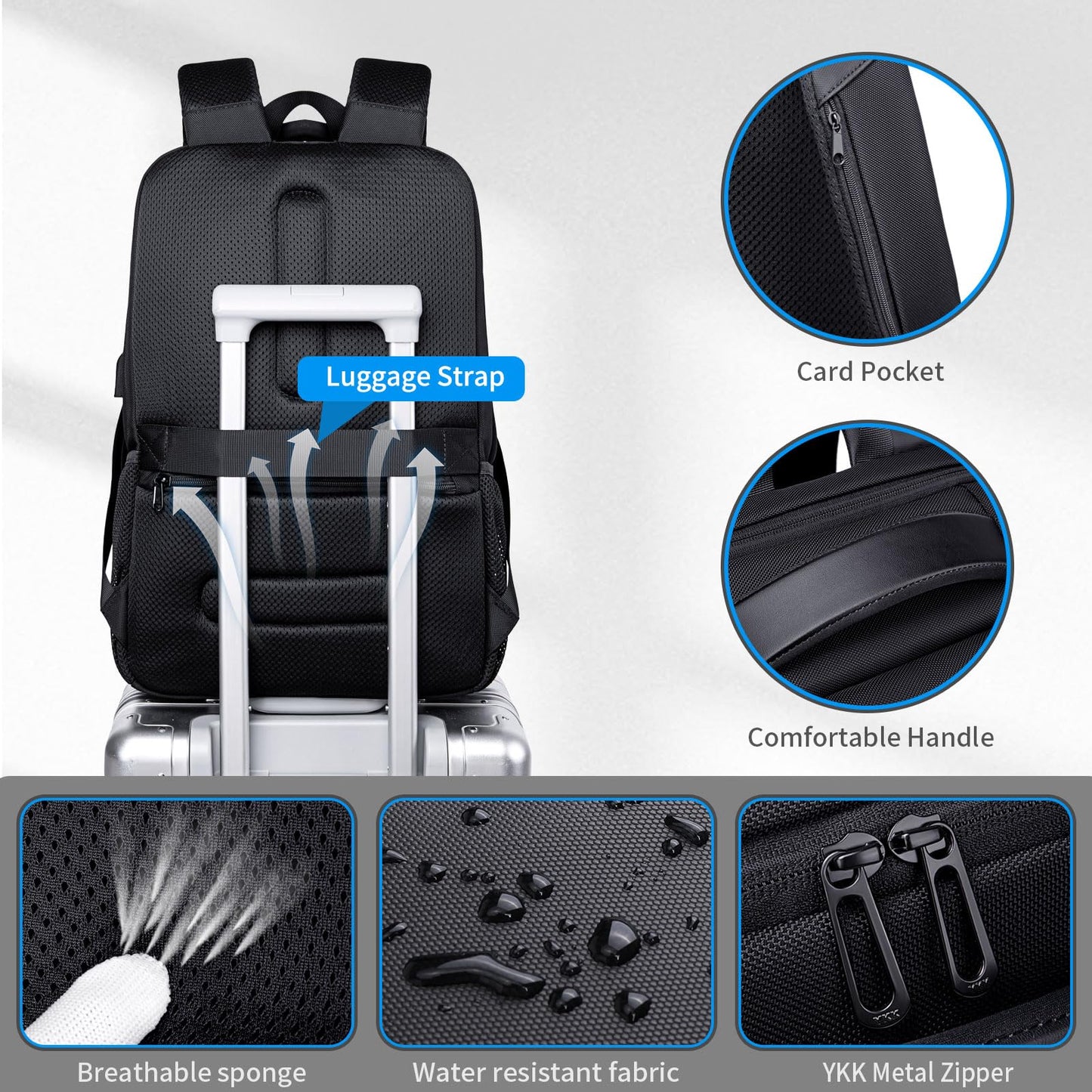 40L Travel Business Backpack for Men, High Tech Laptop Backpack with USB Charging Port and Ergonomic Design, Water Repellent Work College Computer Backpack Fits 17.3 Inch Tablet, Notebook