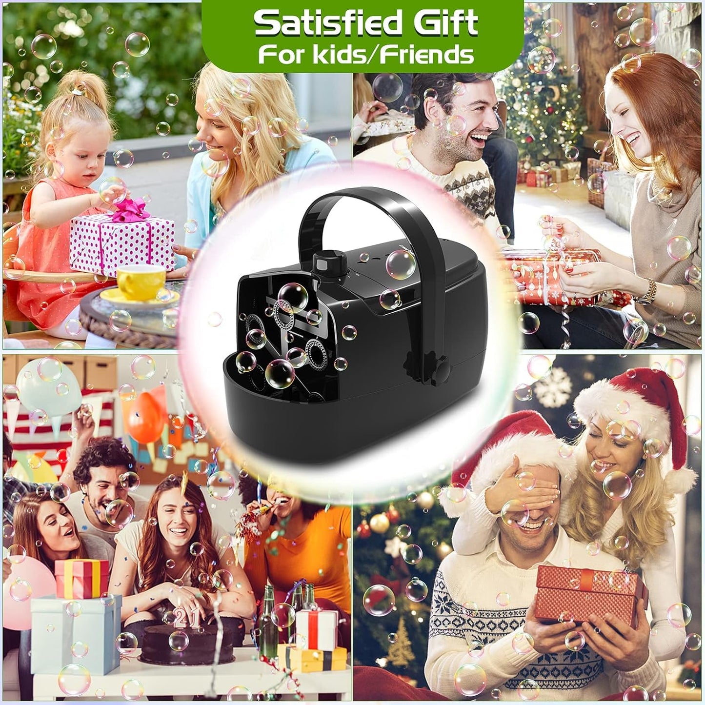 Bubble Machine Durable Automatic Bubble Blower, 18000+ Bubbles Per Minute Bubbles for Kids Toddlers Bubble Maker Operated by Plugin or Batteries Bubble Toys for Indoor Outdoor Birthday Party (Black)