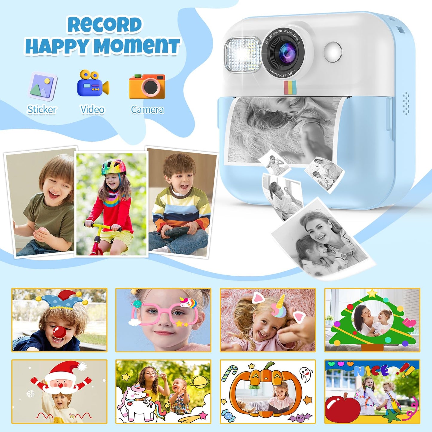 BOFIDAR Kids Camera,Toddler Camera Instant Print Toys,1080P Children Printable Camera,Christmas Birthday Gifts for Girls Boys Age 3-10 with 3 Roller Photo Paper
