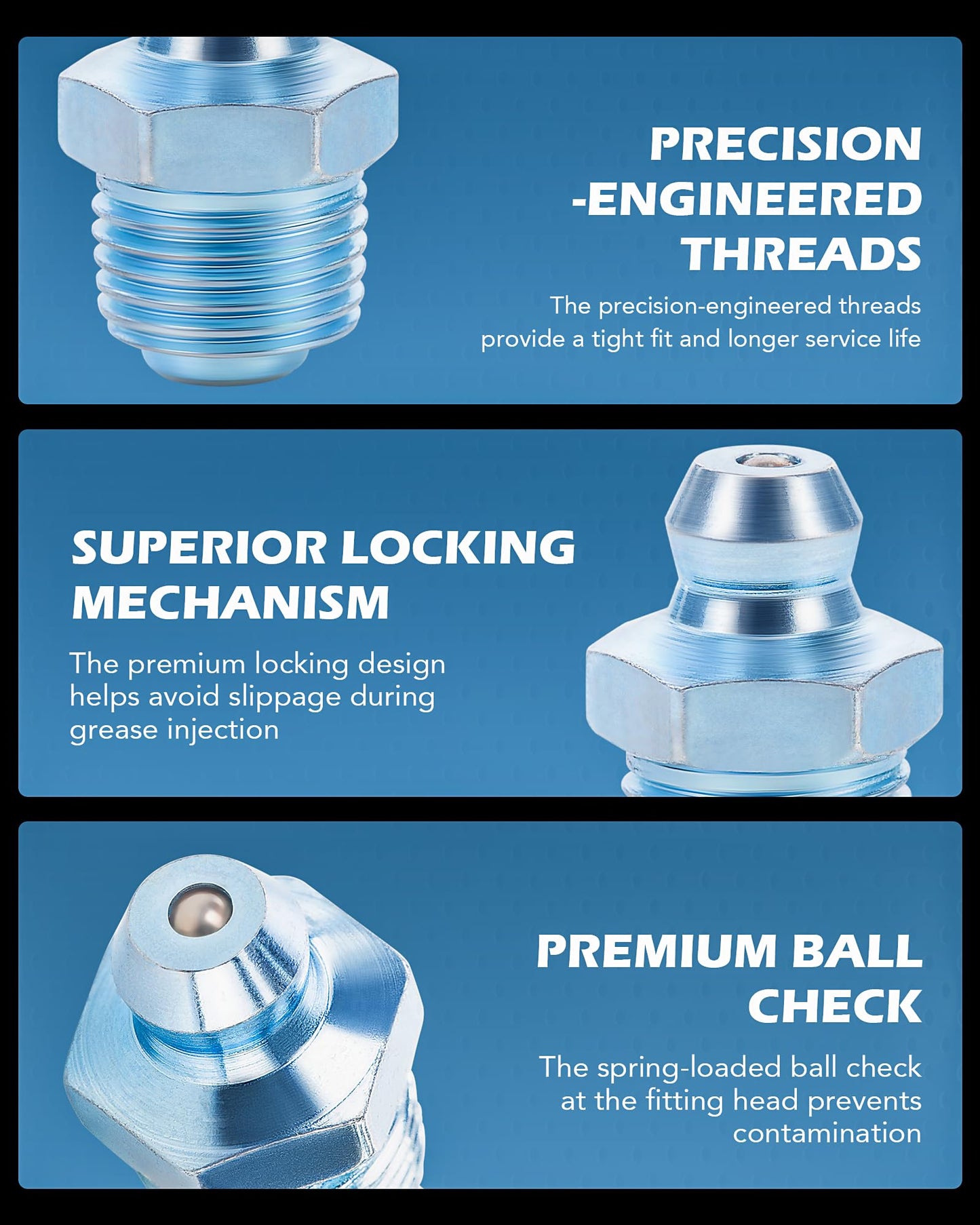 ZELCAN 230 pc. Hydraulic Grease Fitting Set | SAE & Metric Grease Nipple Assortment with 230 Straight 45 90 Degree Zerks in 2 Cases | Galvanized Steel Home Improvement Tool Kit for Mechanics and More