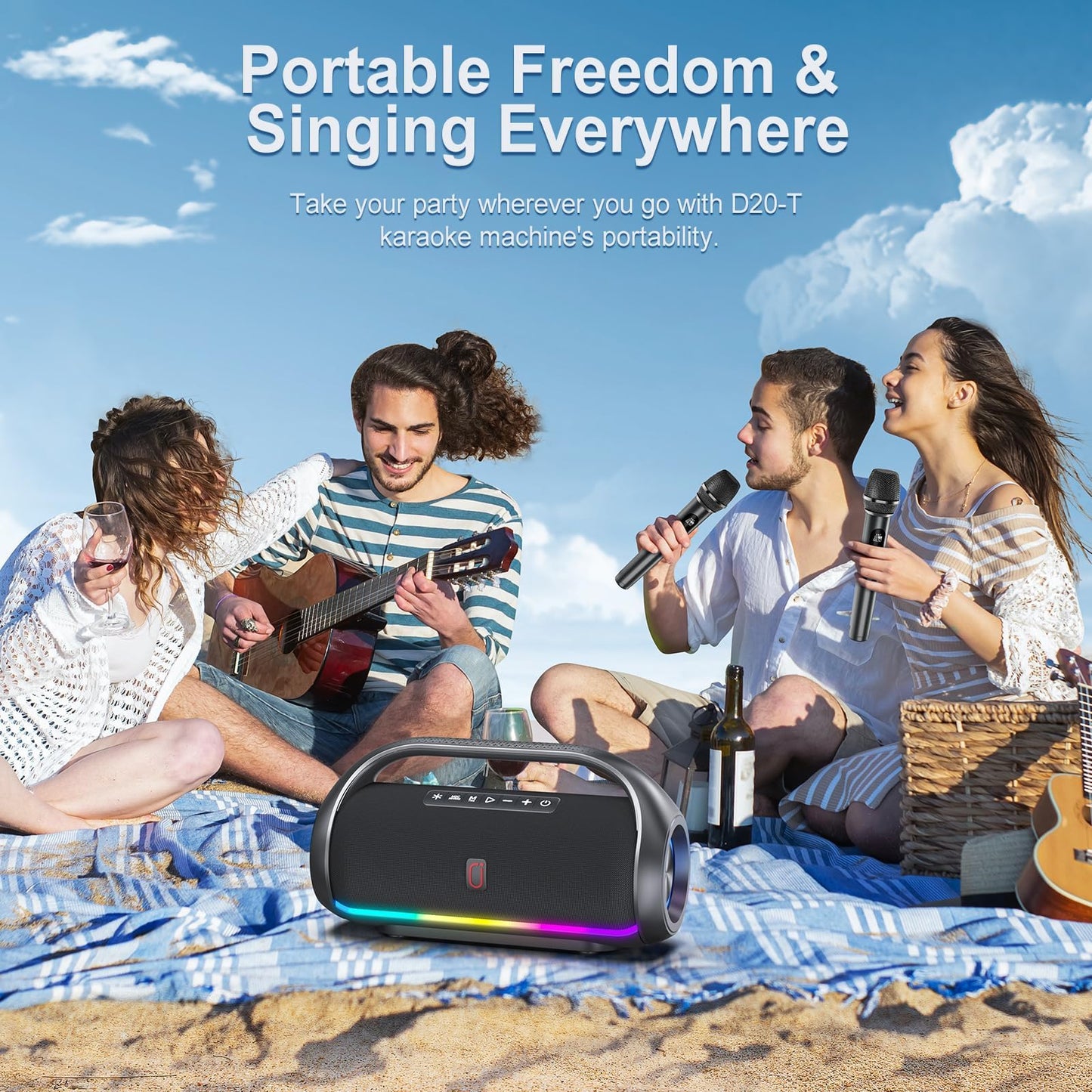 Karaoke Machine with 2 Microphones, Portable Karaoke Speaker for Adults and Kids (D20)