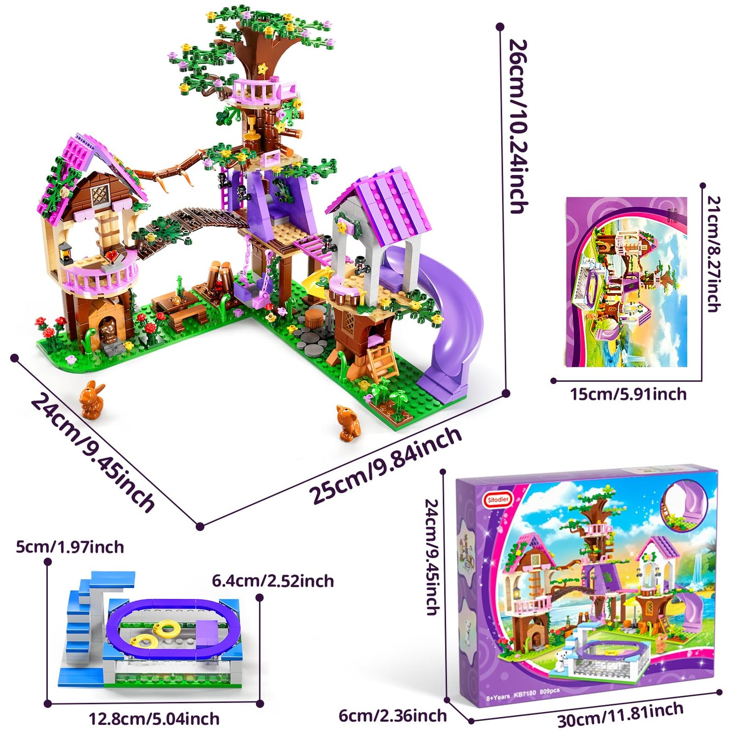 2025 Upgraded Treehouse Building Blocks Toy for Girls, 809PCS Forest Girl Tree House Building Set, Adventure Camp Set with Animals and Pool, Xmas Birthday Gifts for Kids Girls Age 7 8 9 10 11 12 13 14