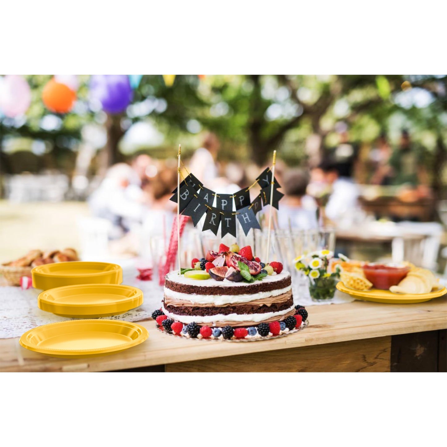 Exquisite Party Solids Yellow Plastic Plates For Party Supplies, Yellow Disposable Plates 100 Pcs - 50-7" & 50-9" Heavy Duty 350 GSM Disposable Dinnerware Sets, Plastic Dinnerware Sets