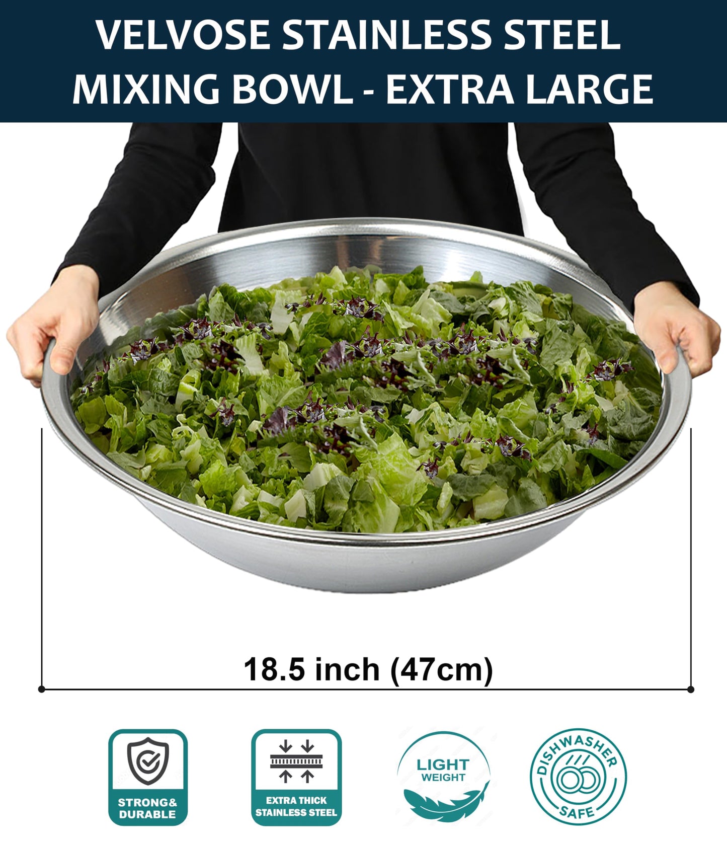 VELVOSE Stainless Steel Mixing Bowl Extra Large, 17-Quart, 18.5 inch (Diameter), 5.3 inch (Height) Mixing Bowl 18.5" (1)