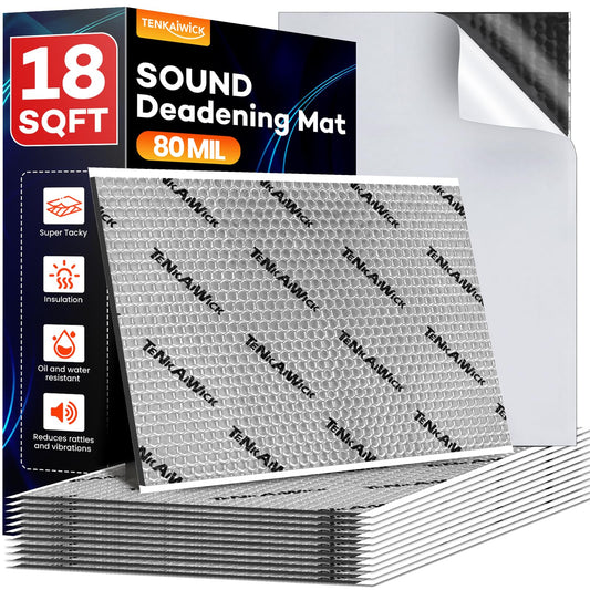 18 sqft (1.7 sqm) Car Sound Deadening Mat 80 mil , 34 Pack Sound Deadener for Vehicles , Butyl Automotive Sound Deadener, Audio Noise Insulation and dampening Mat