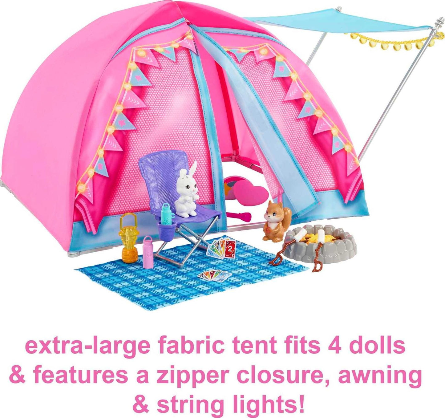 Barbie Dolls & 20 Accessories, It Takes Two Camping Tent Playset with Brooklyn & Malibu, Plus 2 Moving Animals