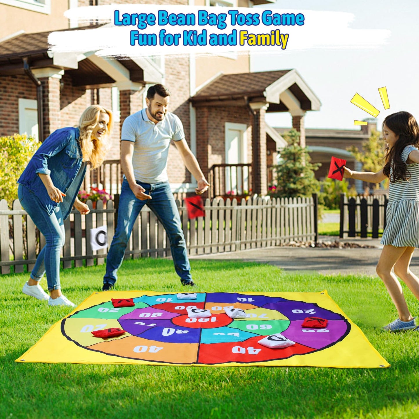 2-in-1 Outdoor Giant Tic Tac Toe Bean Bag Toss Games for Kids Adults 4.5Ft Double-Sided Large Outside Lawn Yard Backyard Carnival Field Day Beach Picnic Camping Birthday Party Family Reunion Lawn Game
