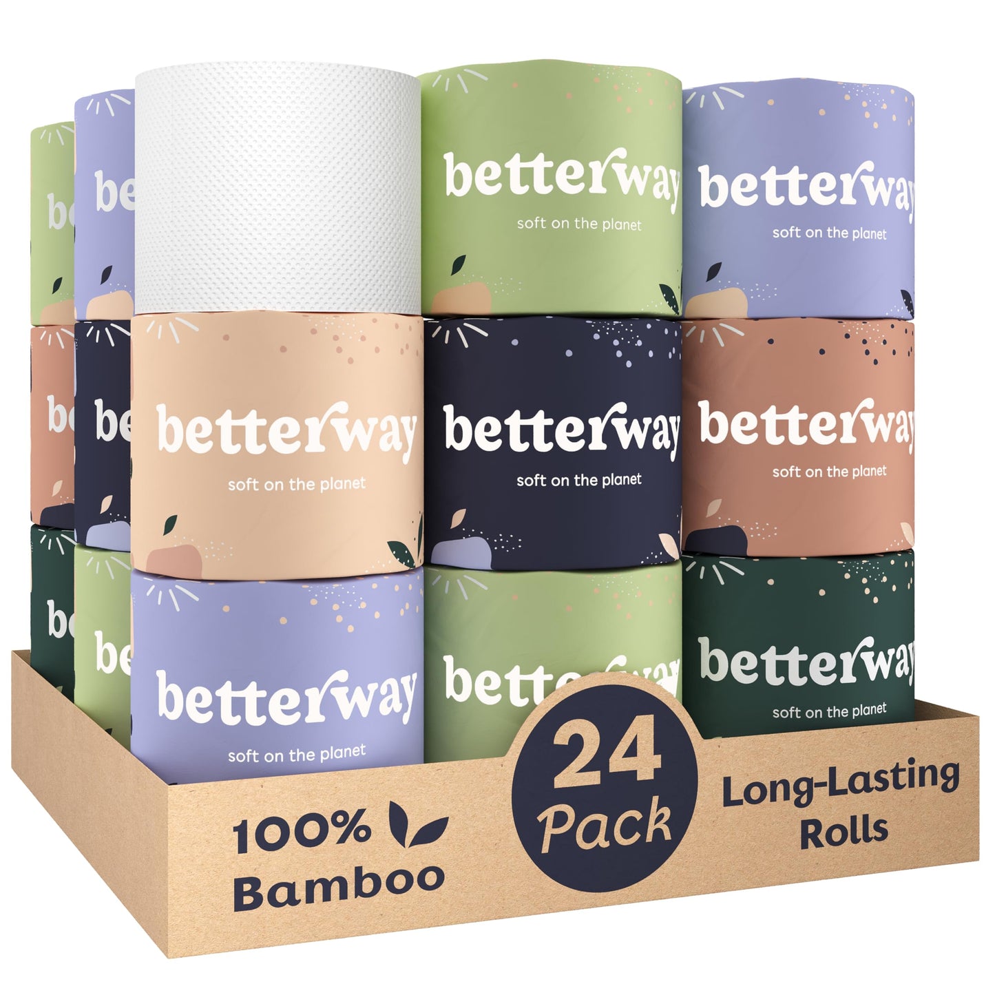Betterway Bamboo Toilet Paper 3 Ply - Sustainable Toilet Tissue - 24 Double Rolls & 360 Sheets Per Roll - Septic Safe - Organic, Plastic Free - FSC Certified