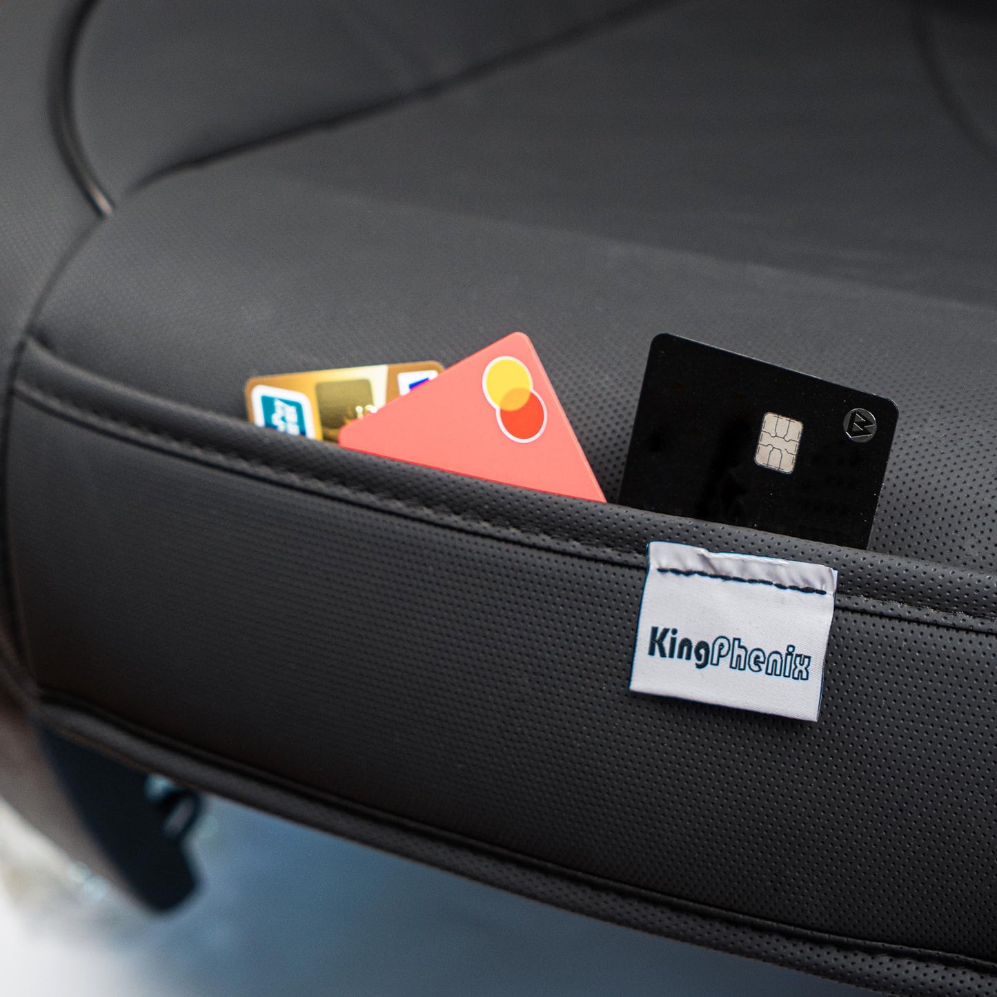 kingphenix Premium PU Car Seat Cover - Front Seat Protector Works with 95% of Vehicles - Padded, Anti-Slip, Full Wrapping Edge - (Dimensions: 21'' x 20.5'') - 1 Piece, Black