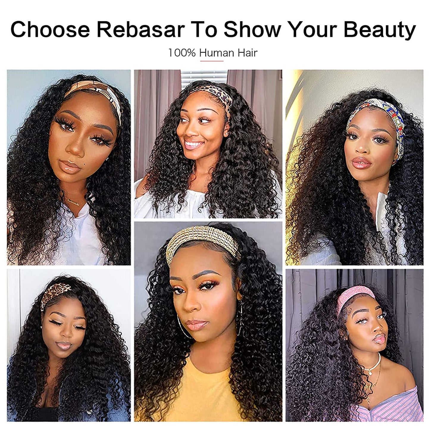 Human Hair Headband Wig 14 Inch Deep Wave Curly Headband Wigs Human Hair Wigs for Women Human Hair Perruque femme cheveux humain naturel Brazilian Real Black Hair Headband Wigs for Black Women