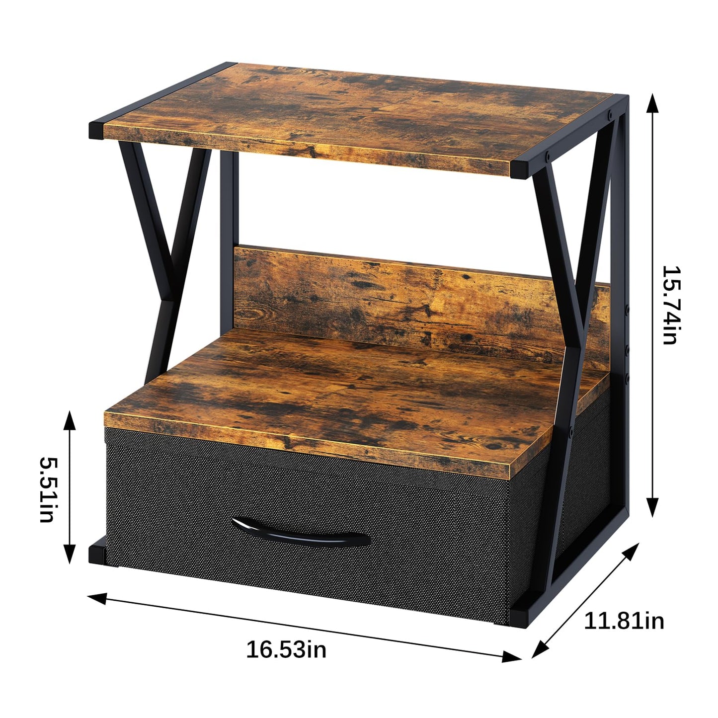 aboxoo Printer Stand for Desk with Storage Drawer, 2 Tier Desktop Or Under Desk Shelf, Multi-Purpose Desks Organizer for Home Office, fit Fax Machine/3D Printer/Scanner, Rustic Brown
