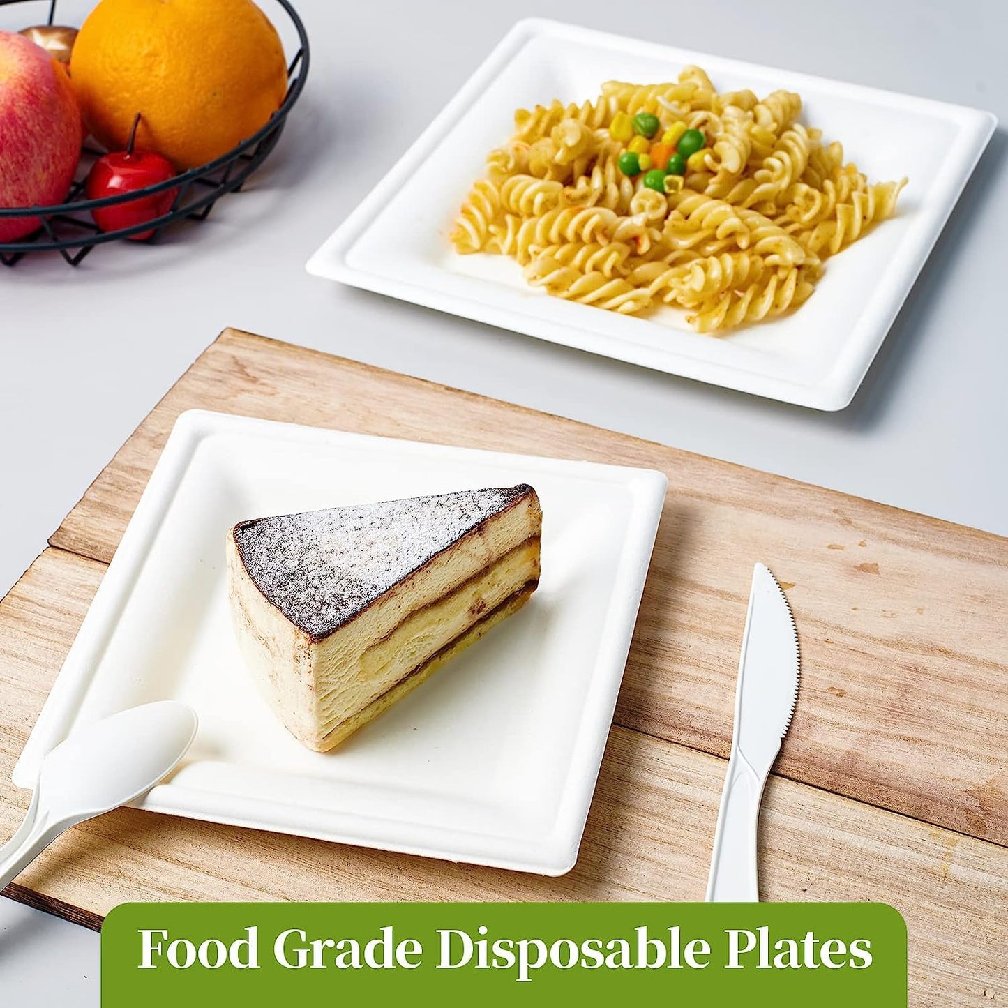 150 Pieces Square Paper Plates, 8-inch Compostable Disposable Plates, Eco-Friendly Heavy Duty Biodegradable Sugarcane Plates for Party Dinner Birthday