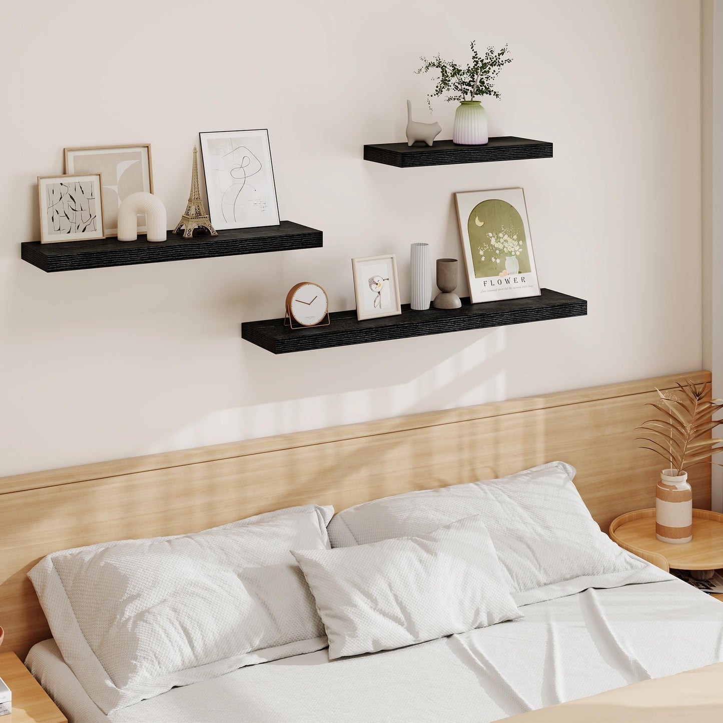 Vivelove 24” Floating Shelves Wall Mounted, 9 Inch Deep Shelves with Invisible Brackets, 60 cm Shelf 1.5” Thick for Bathroom, Bedroom, Living Room, Kitchen, Office, Home Decor, Set of 2, Black