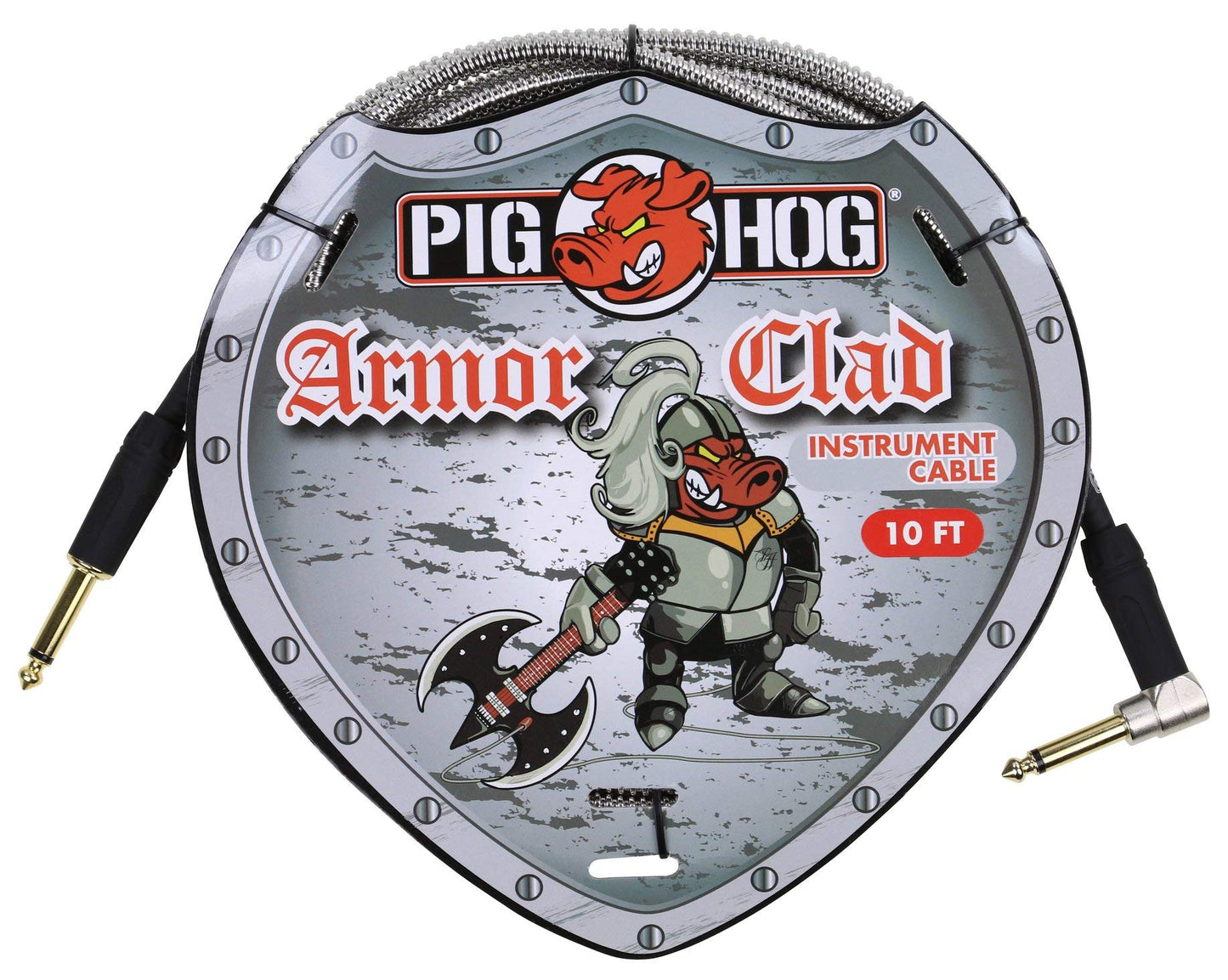 Pig Hog PHAC-10R Armor Clad Right-Angle 1/4" to 1/4" Guitar Instrument Cable, 10 Feet