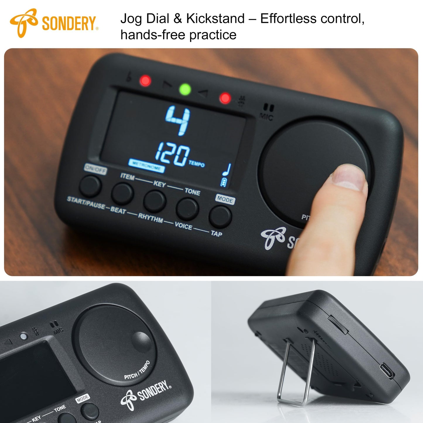 Sondery Digital Metronome Tuner 3 in 1 for All Instruments，Rechargeable Metronome with Tap Tempo, Chromatic Tuner Tone Generator for Guitar, Bass, Violin, Clarinet, Piano, Trumpet, Flute