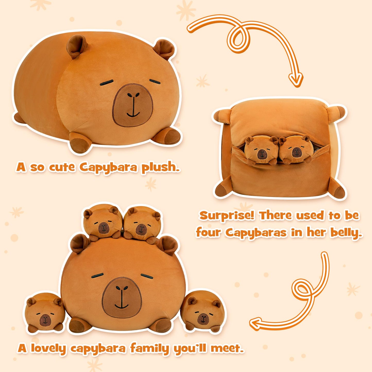 YIIQUWEN Capybara Plush, Soft Stuffed Animal Pillow Toy, Capybara Mommy with 4 Baby Plushies Family Set, Cute Birthday Gift for Kids Boys Girls Adults