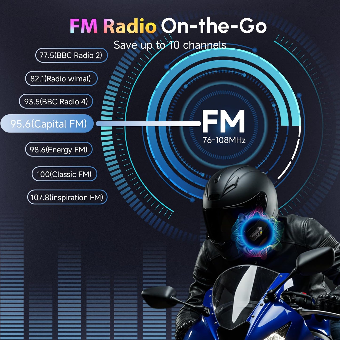Motorcycle Helmet Headset, Moman RS-H4P Motorbike Helmet Speakers Dual Noise Reduction【New Upgrade】in Battery/RGB/Glove-Friendly Button/AI Voice/FM with 2 Mics Earphone for All Helmets and Solo Riding