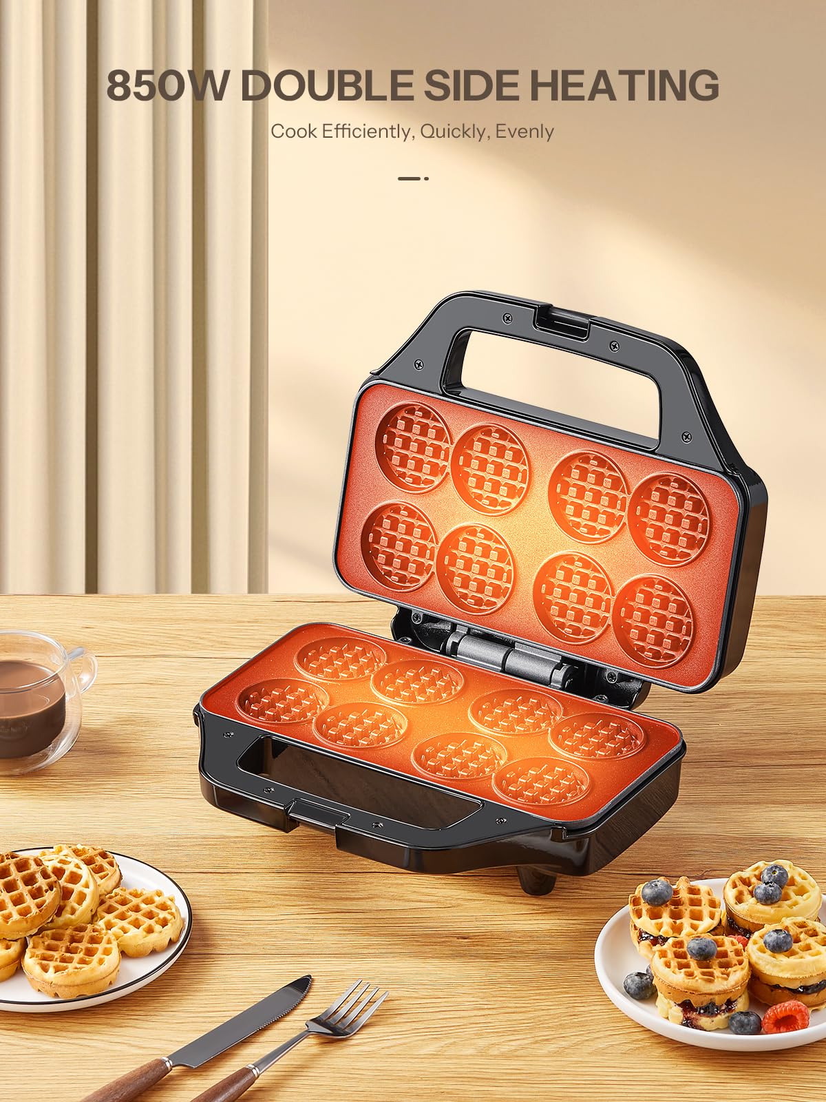 Waffle Maker, Reemix Multi Mini Waffle Iron Bake 8 x 1.8 Inch Small Waffles, Nonstick Waffle Iron with Quick Heat-Up, Simple & Easy Tiny Chaffle Baker for Home & Restaurants, Small Bites for Kids