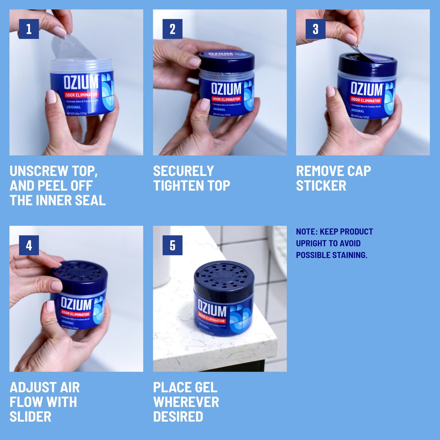 Ozium 4.5 Ounce 4 Pack Odor Eliminating Gel for Homes, Cars, Offices and More, New Car Smell