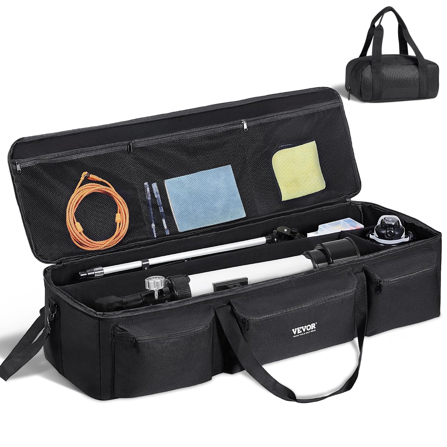 VEVOR Telescope Case, 30”, Telescope Storage Bag with Fixed Buckles, Multi-Pocket & Detachable Divider, Shock-Absorbent Telescope Travel Carrying Case for Optical Tube & Tripod, Counterweight Pocket