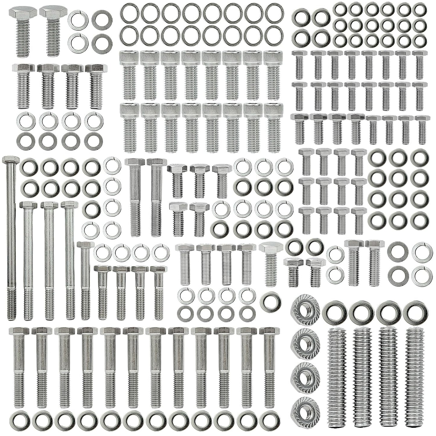 BIGLKNM Stainless Steel Small Block Engine Hex Bolt Kit Fit for 1985 & Older Ford 260 289 302 Carbureted Engine (228 Pcs Nuts&Bolts)