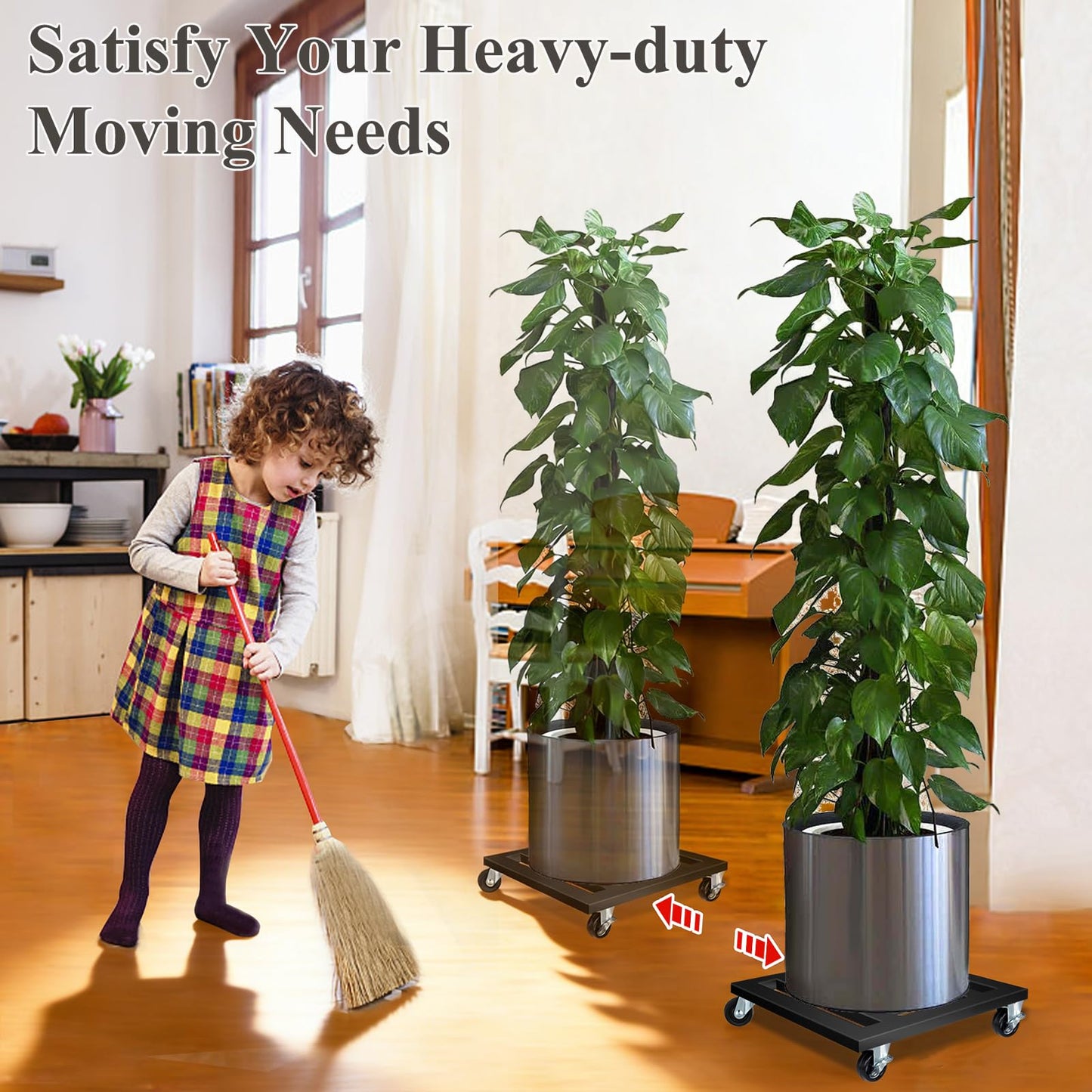 Plant Stand with Wheels, 2 Pack Metal Rolling Plant Caddy Holds up 400 Lbs with Lockable Caster, 11.75'' Square Heavy Duty Plant Stand for Indoor Outdoor