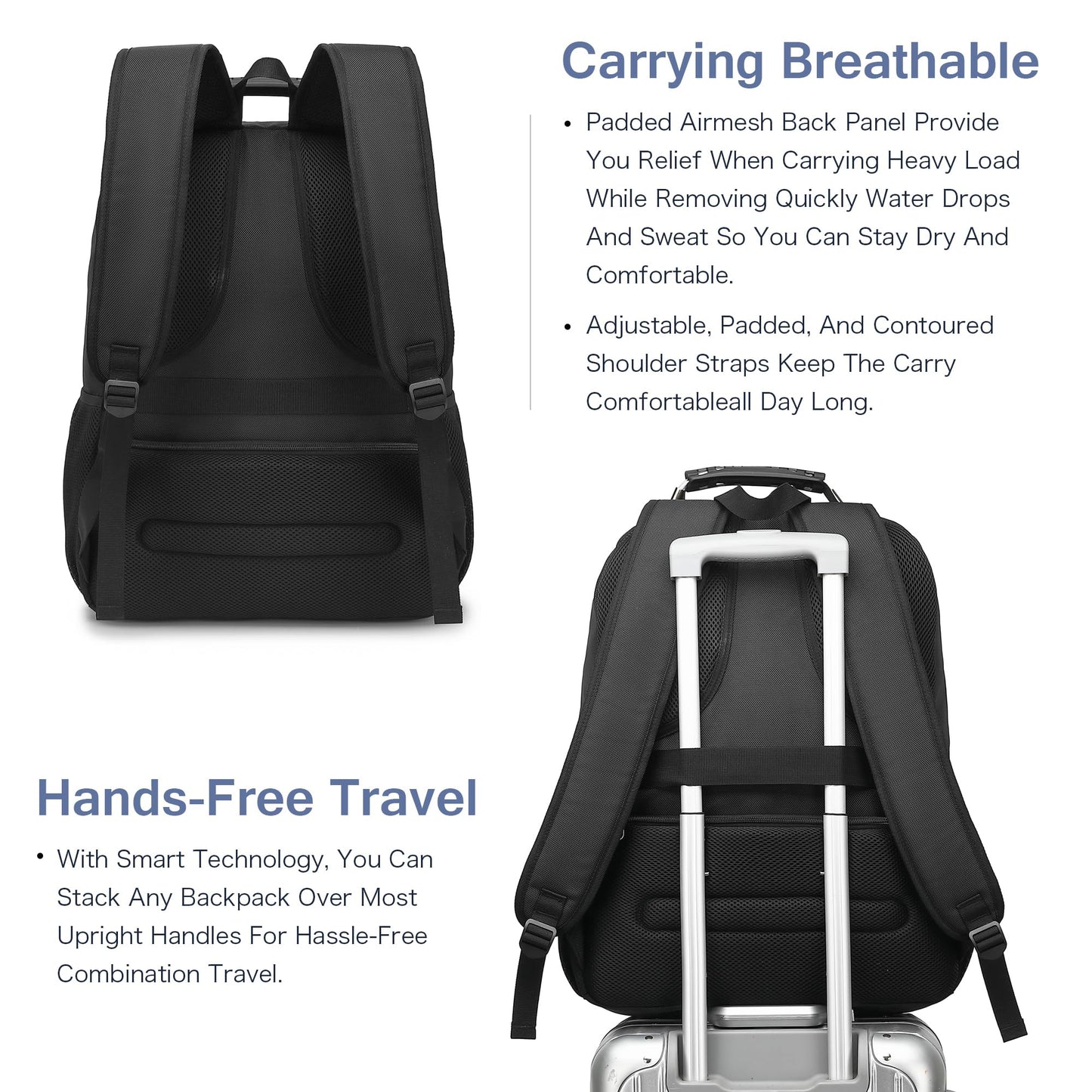 Boavan Laptop Backpack for men, 17.3 inch Laptop Bag with USB Port, Waterproof Travel Work Backpack Purse, Anti-Theft Teacher Nurse Doctor Casual Bookbags Office Business backpack,Black