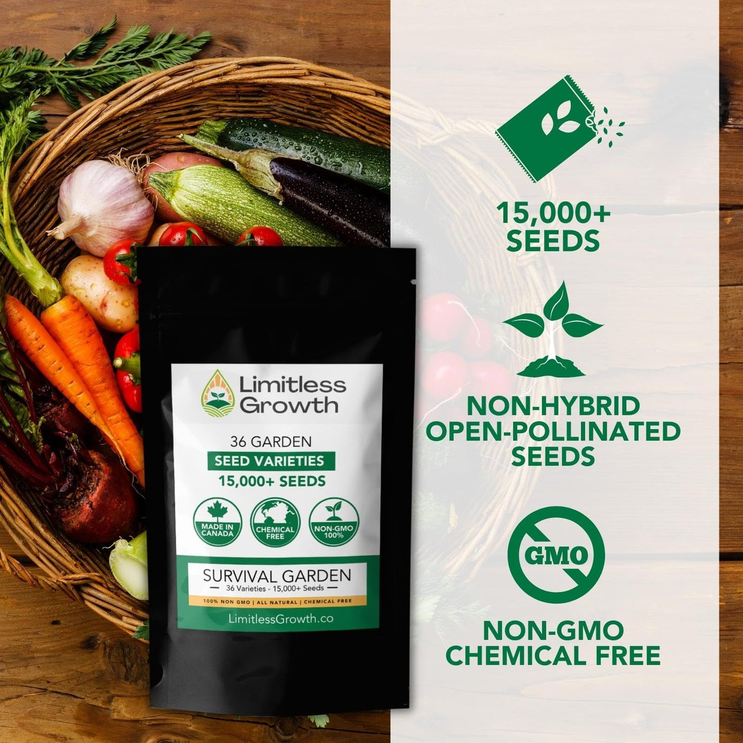 36 Survival Garden Seed Vault | 36 Seed Varieties of Herb, Vegetable, & Flower Seeds for a Thriving Canadian Garden | Adaptable for Canadian Growers | Limitless Growth