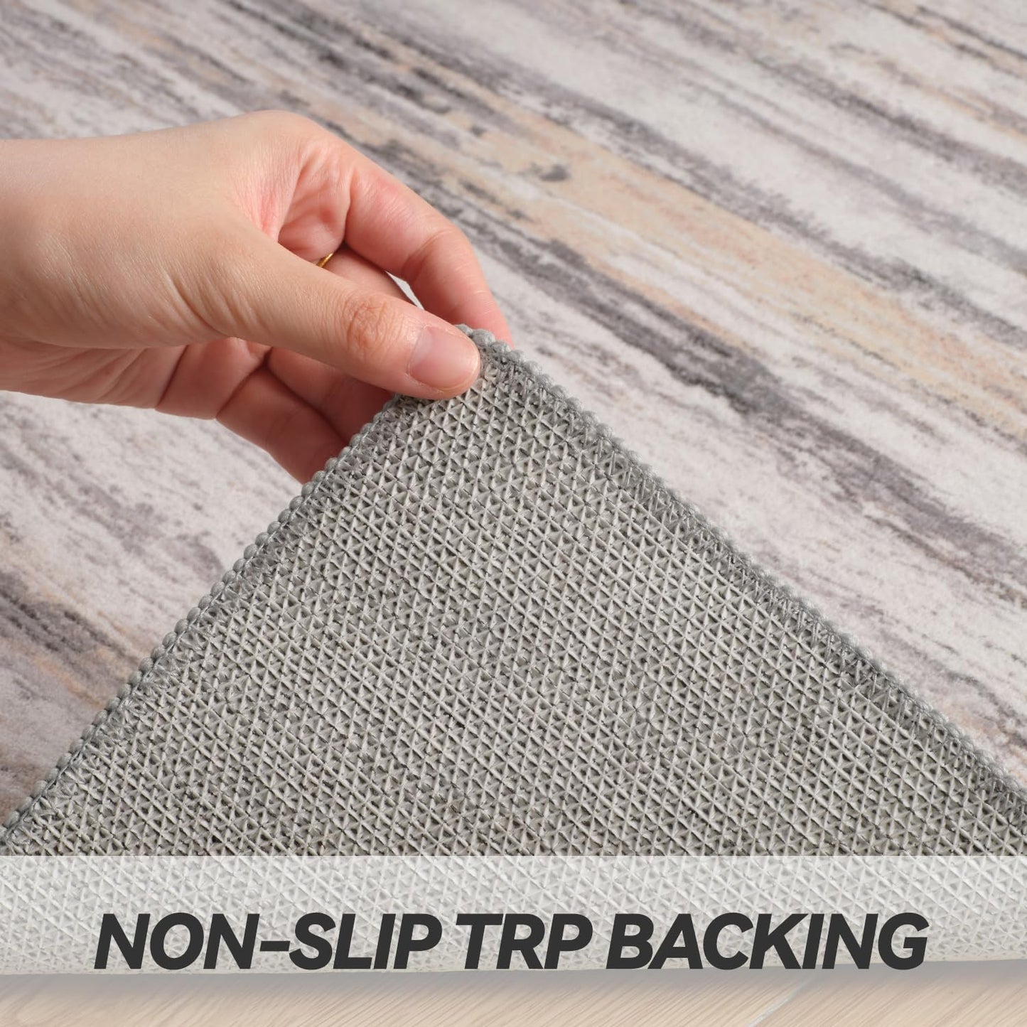 Abstract Area Rug 4x6 Bedroom Rugs for Living Room - Carpet Low Pile Washable Rugs for Bedroom Dining Office Room Mat Waves Pattern Grey & Beige