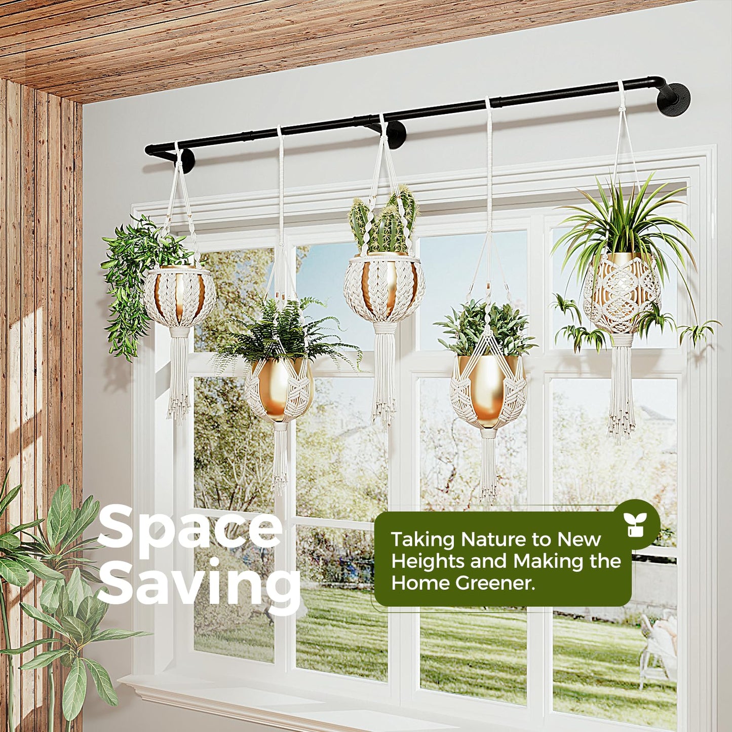 Bamworld Plant Hanger Indoor 70in Hanging Planters Rod Hanging Plant Holder for Window Plant Shelves Metal Rod，Pots Not Included